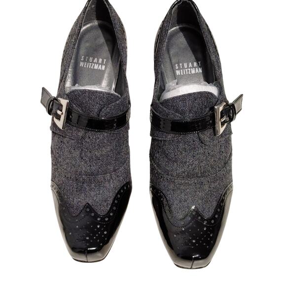 Stuart Weitzman Heeled Oxford Ankle Booties Side Buckle Gray Black Womens Size 7 - Picture 3 of 6